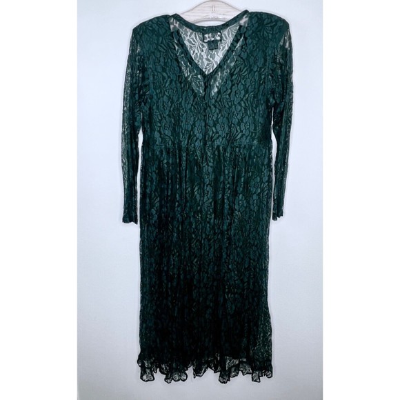 Nostalgia Dark Green Long Sleeve Lace Maxi Dress Grunge Gothic Academia Small - Picture 5 of 7